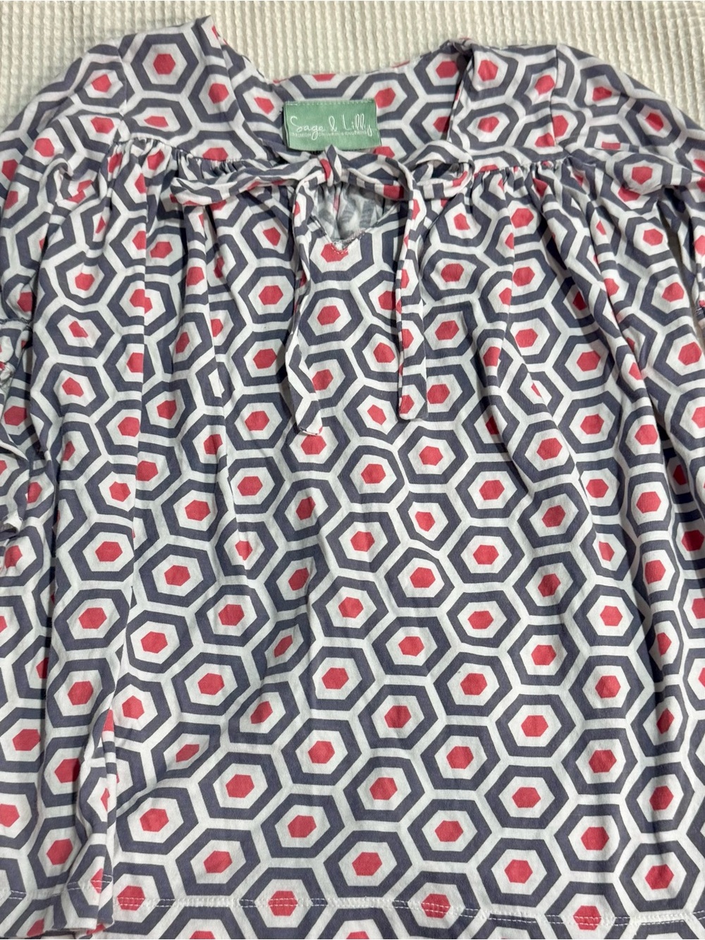 Sage & Lily Girls' Pink and Gray Hexagon Tie-Neck Top